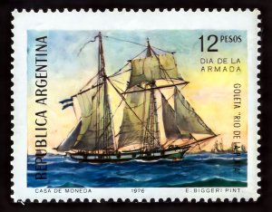 Argentina 1976 Sc#1134 SCHOONER RIO DE LA PLARA BY EMILIO BIGGERI Single MNH