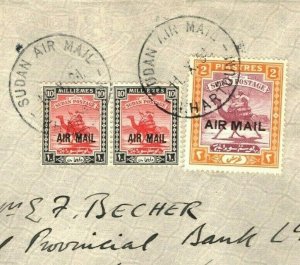 SUDAN Cover 1931 CDS Camel Postman AIR MAIL Overprints Scarce 10m Used Pair GR10