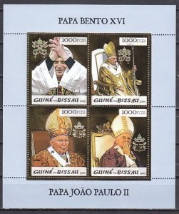 Guinea Bissau, 2005 issue. Pope`s John Paul & Benedict, GOLD FOIL sheet.