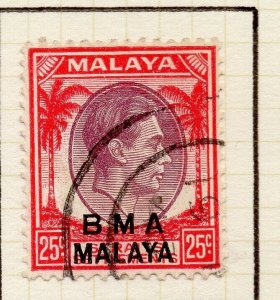 Malaya Straights Settlements 1945 Early Shade of Used 25c. BMA Optd 307962