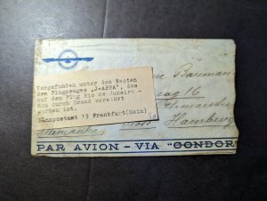 Brazil Airmail Crash Cover Rio De Janeiro to Hamburg Germany