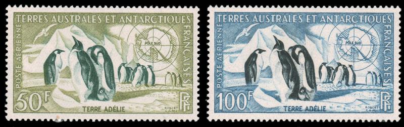 FSAT 1956 PENGUINS AIR POST SET MNH #C1-C2 and CV$77.50 Maury #2-3 @ €115.00