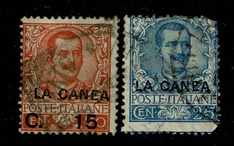 Italy Offices in Crete SC# 7 and 8, Used, Hinge Remnant, see notes - S3075