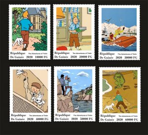 Stamps. Comics Tintin Guinee 2022 year 6 stamps perforated