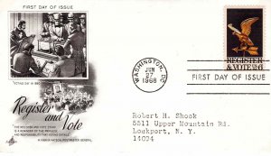 USA 1968 FDC Sc 1344 Register and Vote Artcraft Cachet Washington DC