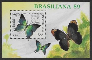 Cambodia #1004 S/S  Butterfly  1989  MNH