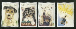 AUSTRALIA SC#1222-1225 Domestic Pets-Puppy-Kitten-Pony-Cuckatoo (1991) MNH