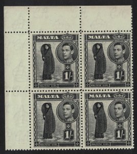 Malta Maltese girl wearing faldetta 1s black Corner Block of 4 1938 MNH SG#226