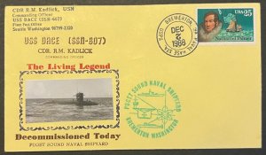 USS DACE SSN-607 DECOMMISSIONED DEC 1988 PUGET SOUND SHIPYYARD NAVY CACHET