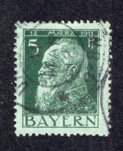 Bavaria 1911 5pf dark green Luitpold, Scott 78 used, value = 30c