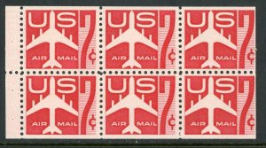 USA 1959 Airmail 7¢ Booklet Pane Scott C60a MNH Y679