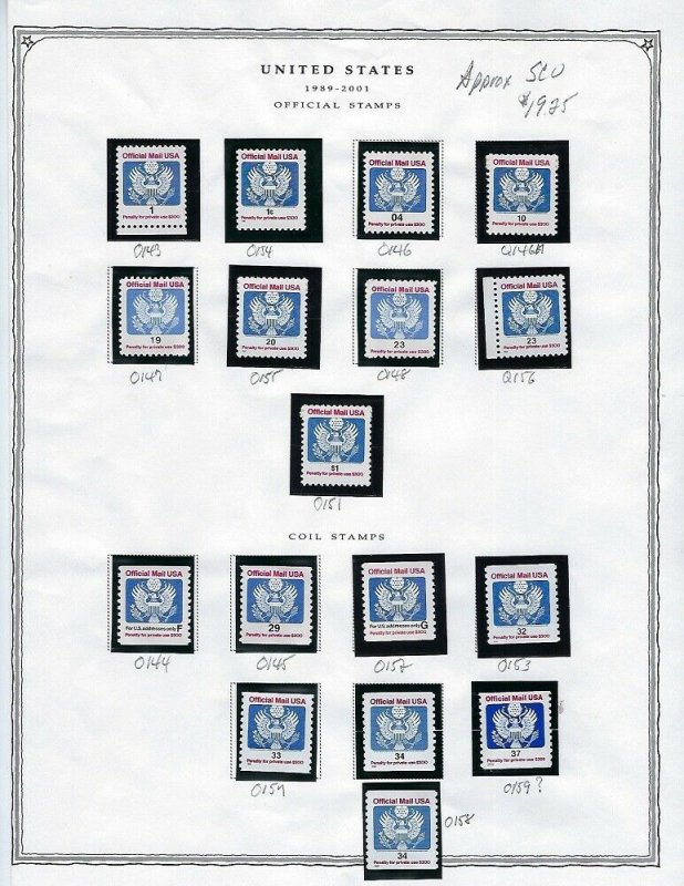 1983-2001 UNUSED OFFICIAL STAMPS - APPROXIMATE CATALOG VALUE $44.00 - B19