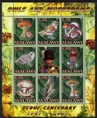 MALAWI - 2007 - Owls & Mushrooms - Perf 8v Sheet - MNH - Private Issue