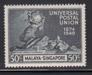 Singapore 1949 MNH Scott #26 50c UPU Issue - 75th anniversary