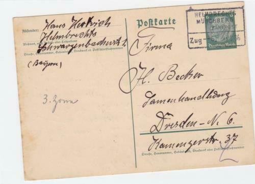 Germany Helmbrechts 1936   Bahnpost railway stamps post card ref r20156