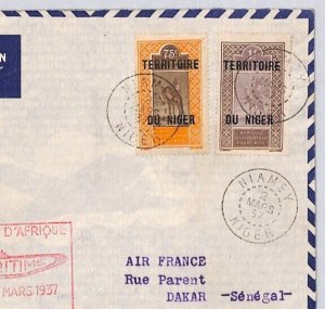 France Cols NIGER Air Mail Cover 2nd FLIGHT AEROMARITIME SENEGAL Dakar 1937 YZ77