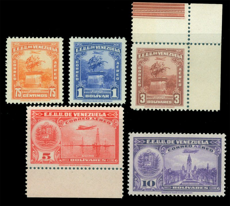 VENEZUELA 1947 AIRMAIL -  Pictorials set  Scott # C232-C236 mint MNH