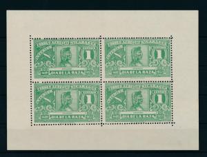 [19708] Nicaragua 1937 Airmail 1C Diriangen Sheet of 4 perforated without gum