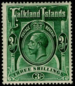 FALKLAND ISLANDS SG80, 3s slate-green, LH MINT. Cat £100. WMK SCRIPT.