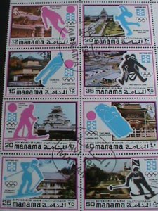 MANAMA STAMP-1972 WINTER OLYMPIC GAMES SAPPORO'72-JAPAN BLOCK OF 8 CTO VF