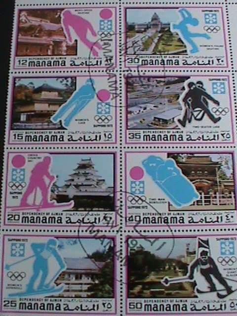 MANAMA STAMP-1972 WINTER OLYMPIC GAMES SAPPORO'72-JAPAN BLOCK OF 8 CTO VF