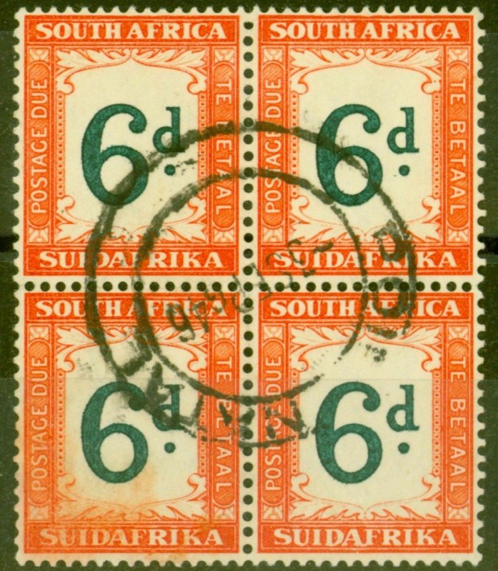 South Africa 1938 6d Green & Brt Orange SGD29a V.F.U Block of 4