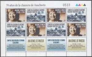 URUGUAY Sc #2498a-b MNH CPL SHEETLET of 4 SETS with TABS - 70th ANN AUSCHWITZ