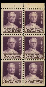 Canal Zone #117a Mint nh very fine  booklet pane of 6 Cat$20 1934, 3¢ Goetha...