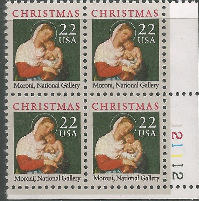 US  2367  MNH,  PLATE BLOCK,  CHRISTMAS,  MORONI