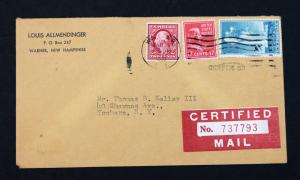 US Sc# 375, 744 & 822 Combo Certified Cover 1950 (822 on Cover).