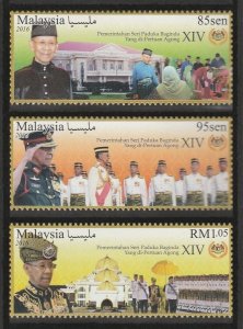 Malaysia 2016 The Reign of the XIV Agong Set of 3V SG#2187-2189 MNH