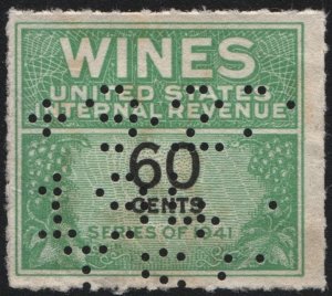 RE140 60¢ Wine Revenue Stamp (1942) Perfin