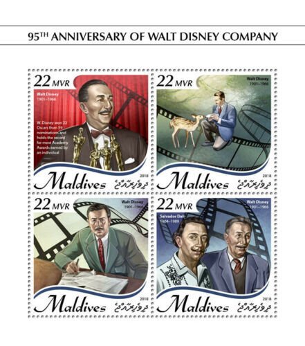 Maldives Walt Disney Stamps 2018 MNH Famous People Cartoons Salvador Dali 4v M/S 