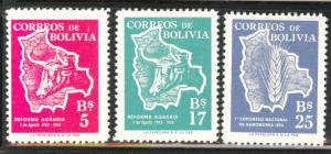 Bolivia Scott 384-386 MH* 1954 short set