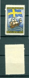 Sweden. 1938 Poster Stamp Mnh.. National Day June 6. Swedish Flag, Sail Ship