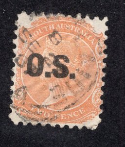 South Australia 1880-91 2p orange Official, Scott O46 used, value = 80c