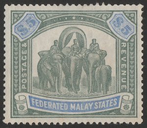 FEDERATED MALAY STATES 1900 Elephants $1 green & pale ultramarine, wmk crown CC.