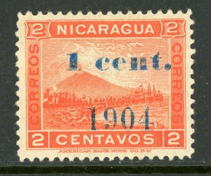 Nicaragua 1904 Momotombo 1¢ on 2¢ (Blue SC) Max # 200R Mint Y857
