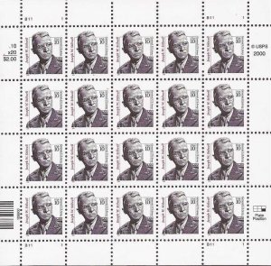 US Stamp - 2000 10c Army General Joseph Stilwell 20 Stamp Sheet #3420