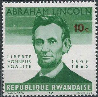 Rwanda 92 (mnh) 10c Abraham Lincoln, emerald & dk red (1965)