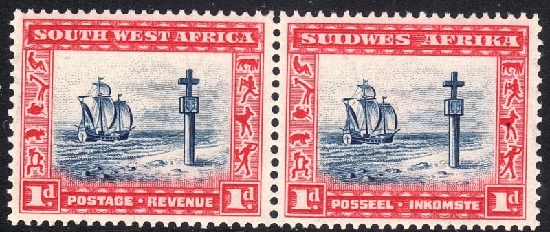 1931 - 1937 SW Africa Cape Cross 1 pence pair issue Sc# 109 MNH CV: $4.80