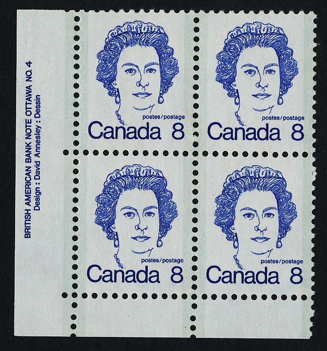 Canada 593 BL Block Plate 4 MNH Queen Elizabeth