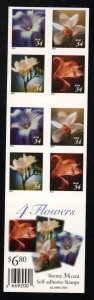 SCOTT 3457e 2000 34 CENT FLOWERS UNFOLDED BOOKLET PANE of 20 MNH VF CAT $22!