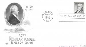 1956 FDC,  #1053, $5 Alexander Hamilton, Art Craft