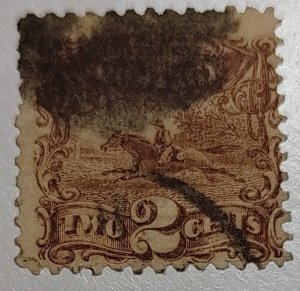 US Stamp Scott #113, 2c, Post Horse And Rider, Used, SCV$80.00