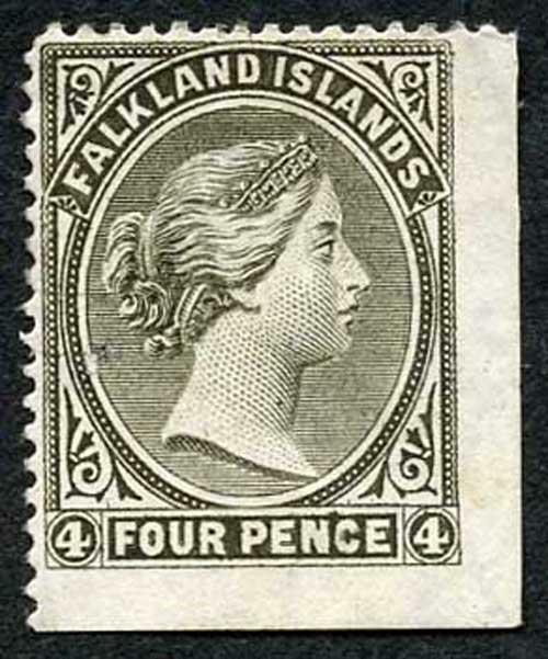 Falkland Islands SG6 1882 4d Grey Black Wmk CA Upright Mint Part OG Corner Copy