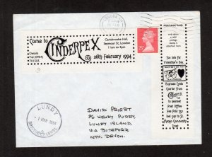 LUNDY: LUNDY CANCEL ON 1994 COVER + 'CINDERPEX' LABELS