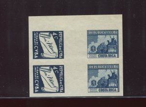 1937 4c Costa Rica and Cuba Imperf Blue Plate Proof Se-Tenant Gutter BLOCK