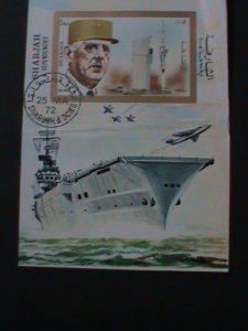 ​SHARJAH-WORLD FAMMOUS BATTLE SHIP-CTO-IMPERF S/S VF-LAST ONE-FANCY CANCEL