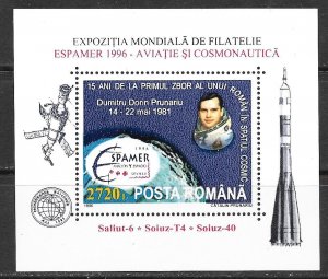 ROMANIA Sc 4092 NH SOUVENIR SHEET OF 1996 - SPACE